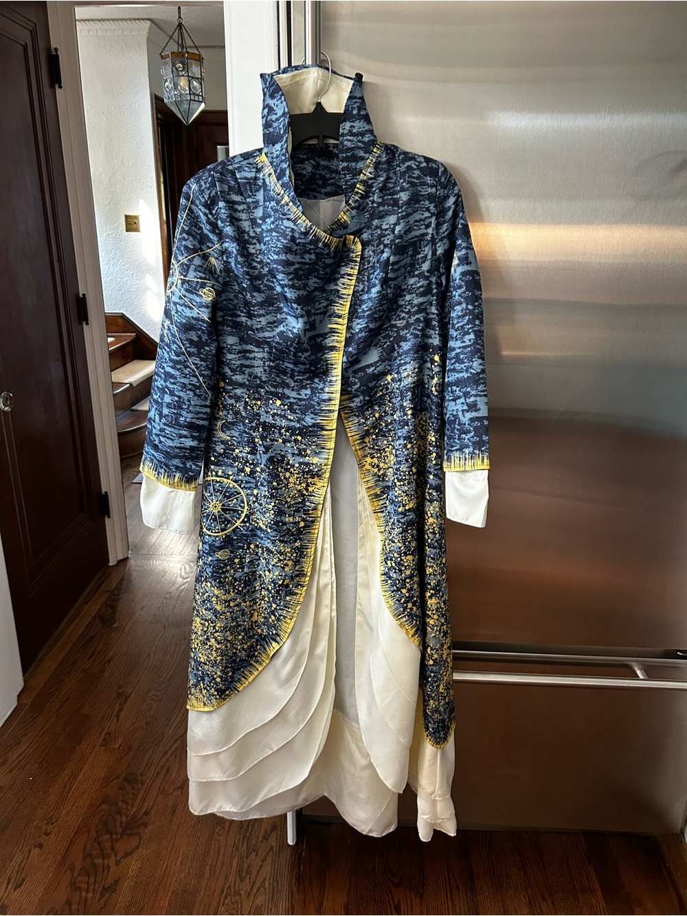Wicked Madame Morrible - Blue and Gold Patterned Women's Coat with White Lining